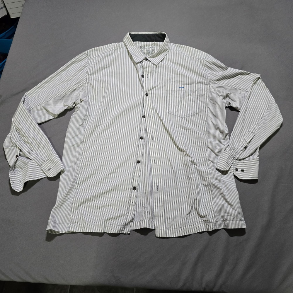 KUHL Button Down Shirt Mens Large Grey Striped Long Sleeve Nylon Performance